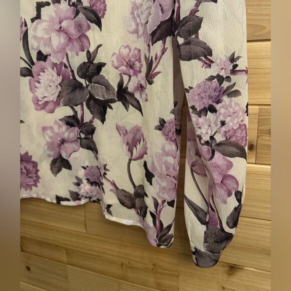 PAIGE Size Small Lavender Floral Silk Ruffle Long Sleeve Blouse - Picture 6 of 12